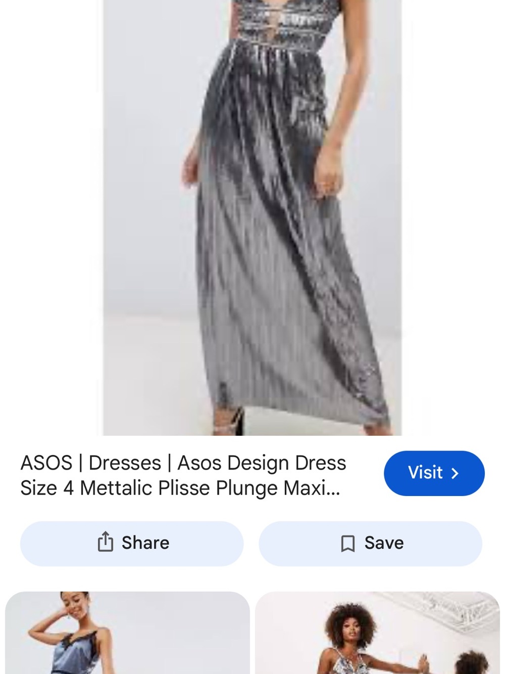 ASOS Silver Metallic Plissé Maxi Skirt